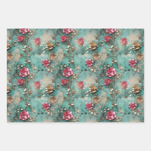 Schöne romantische Rosatönen Romantische Rose Geschenkpapier Set (Vorderseite 3)