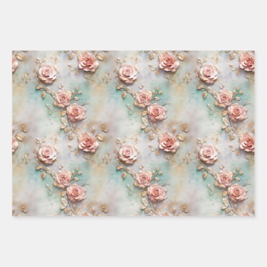 Schöne romantische Rosatönen Romantische Rose Geschenkpapier Set (Vorderseite)