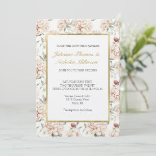 Schöne romantische rote Creme-Blumen-Hochzeit Einladung