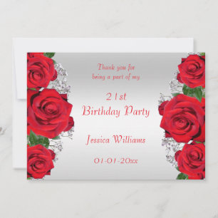Schöne romantische Rote Rosen Geburtstag Dankeskarte