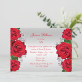 Schöne romantische Rote Rosen zum Geburtstag Einladung (Stehend Vorderseite)