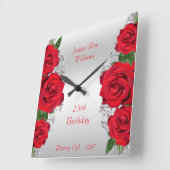 Schöne romantische Rote Rosen zum Geburtstag Quadratische Wanduhr (Winkel)