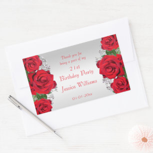 Schöne romantische Rote Rosen zum Geburtstag Rechteckiger Aufkleber