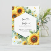 Schöne romantische Sonnenblumenhochzeit Save The Date (Stehend Vorderseite)