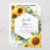 Schöne romantische Sonnenblumenhochzeit Save The Date (Vorne/Hinten)