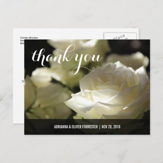 Schöne romantische White Rose Wedding Vielen Dank Postkarte (Vorne/Hinten)