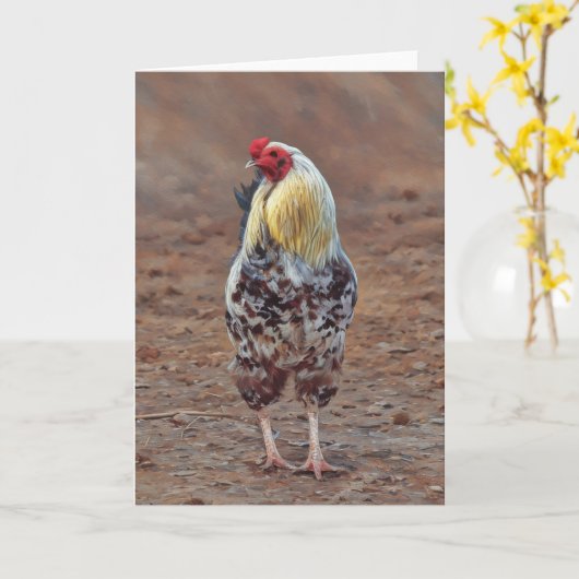 Schöne Rooster Chicken Art Note Card Karte (Gelbe Blume)