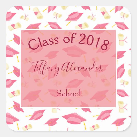 Schöne rosa Abschlussfeier Quadratischer Aufkleber (Vorderseite)