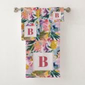 Schöne rosa Abstrakte botanische Mit Monogramm Badhandtuch Set (Insitu)