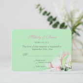 Schöne, rosa Apfelsinen Blume in grüner uAwg RSVP Karte (Stehend Vorderseite)