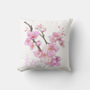 Schöne rosa Aquarell-Kirsch-Sakura-Blüten Kissen
