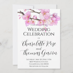 Schöne rosa Aquarell-Kirschblüten-Hochzeit Einladung