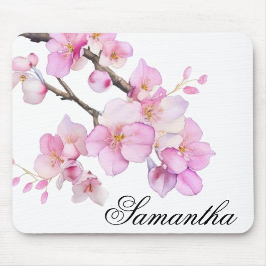 Schöne rosa Aquarell-Kirschblüten Schriftzug Mousepad (Vorne)