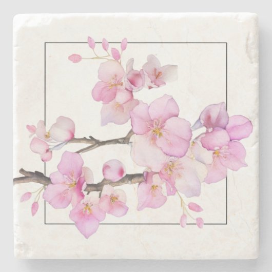 Schöne rosa Aquarell-Kirschblüten Steinuntersetzer (Vorderseite)