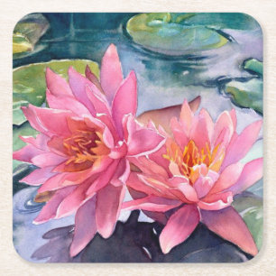 Schöne rosa Aquarellfarben Blume Feine Kunst Rechteckiger Pappuntersetzer