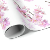 Schöne Rosa Aquarellkirsche Sakura Blüten Geschenkpapier (Rolleneckpunkt)
