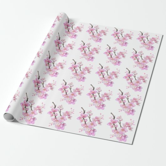 Schöne Rosa Aquarellkirsche Sakura Blüten Geschenkpapier (Ungerollt)