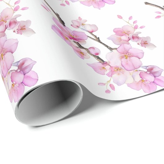 Schöne Rosa Aquarellkirsche Sakura Blüten Geschenkpapier (Rolleneckpunkt)