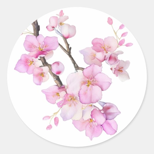 Schöne Rosa Aquarellkirsche Sakura Blüten Runder Aufkleber (Vorderseite)