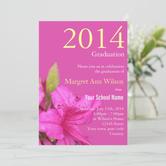 Schöne rosa Azalea Blume Abschluss Einladung (Stehend Vorderseite)