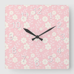 Schöne rosa Baby-Mädchen-Blumen Quadratische Wanduhr