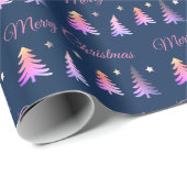 Schöne Rosa Bäume und frohe Weihnachtsblau Geschenkpapier (Rolleneckpunkt)
