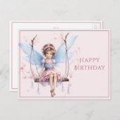 Schöne Rosa & Blau Fee auf Swing Postkarte (Vorne/Hinten)