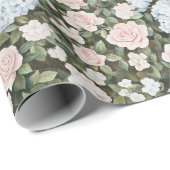 Schöne rosa blaue Blumen Brautparty Geschenkpapier (Rolleneckpunkt)