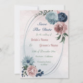 schöne rosa blaue Blumengeometrie Save The Date (Vorderseite)