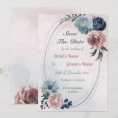 schöne rosa blaue Blumengeometrie Save The Date (Vorne/Hinten)