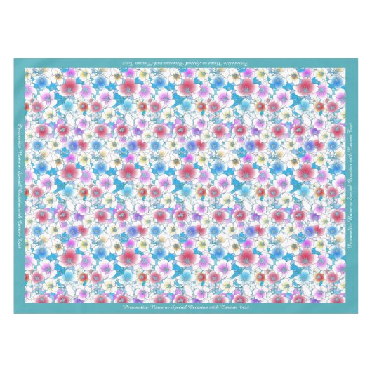 Schöne rosa blaue Blumengestelle Personalisiert Tischdecke (Vorderseite (Horizontal))