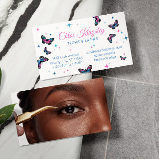 Schöne rosa blaue Schmetterlinge & Glitzer Beauty Visitenkarte
