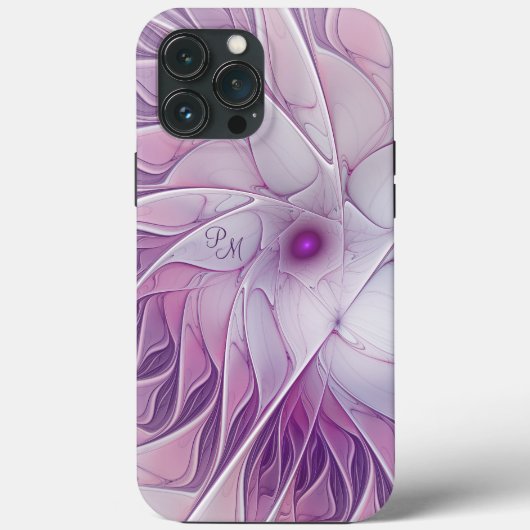 Schöne rosa Blume Abstraktes Fraktal Initialen Case-Mate iPhone Hülle (Rückseite)