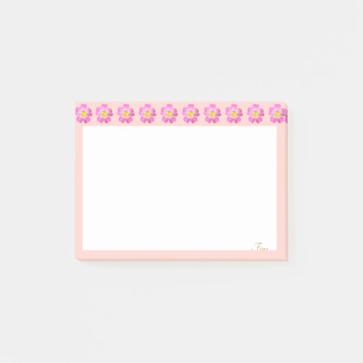 Schöne rosa Blume auf Rosa und Weiß Post-it Klebezettel (Vorderseite)
