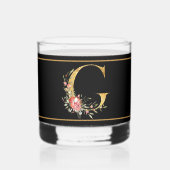 Schöne rosa Blume dekoriert Gold Monogram G Whiskyglas (Vorderseite)