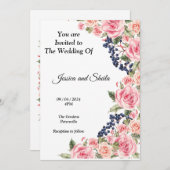 Schöne rosa Blume Einladung Hochzeit, (Vorne/Hinten)