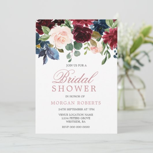 Schöne Rosa Blume Elegantes Brautparty Einladung (Stehend Vorderseite)