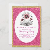 Schöne rosa Blume Geburtstag Einladung (Vorderseite)