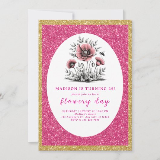 Schöne rosa Blume Geburtstag Einladung (Vorderseite)