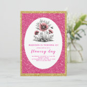 Schöne rosa Blume Geburtstag Einladung (Stehend Vorderseite)