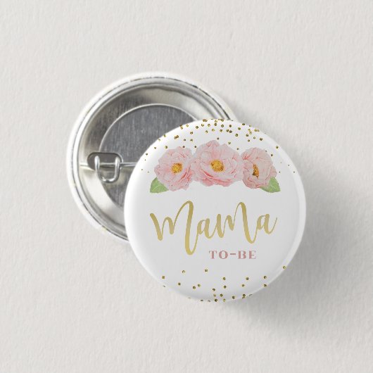 Schöne rosa Blume Gold Accent Mama zu sein Button (Vorne & Hinten)