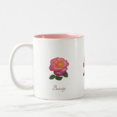 Schöne Rosa Blume & Kalligraphie auf Weiß Zweifarbige Tasse (Links)