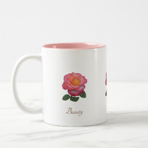 Schöne Rosa Blume & Kalligraphie auf Weiß Zweifarbige Tasse