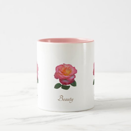 Schöne Rosa Blume & Kalligraphie auf Weiß Zweifarbige Tasse (Mittel)