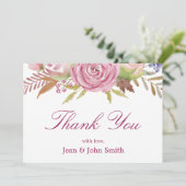 Schöne rosa Blume mit Blätter Dankeskarte (Stehend Vorderseite)