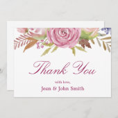 Schöne rosa Blume mit Blätter Dankeskarte (Vorne/Hinten)