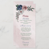 Schöne, rosa Blume mit blauen Marinebasen Menükarte (Vorne/Hinten)