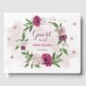 schöne, rosa Blume mit bordeauxfarbenen Pflanzen Gästebuch (Vorderseite)