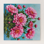 Schöne rosa Blume mit grünen Blätter Puzzle (Horizontal)