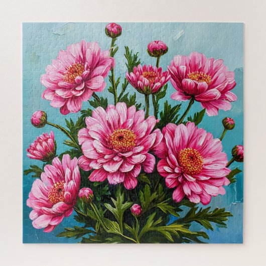 Schöne rosa Blume mit grünen Blätter Puzzle (Vertikal)